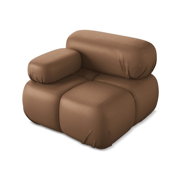 Parte divano componibile marrone (con penisola a sinistra) con rivestimento in finta pelle Lokua – Makamii-image-1