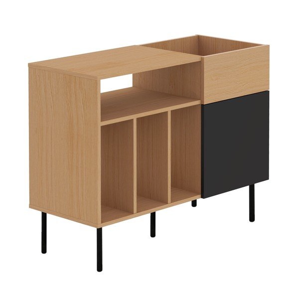 Cassettiera bassa nera per dischi per grammofono in rovere 100x80 cm Viny - TemaHome-image-2