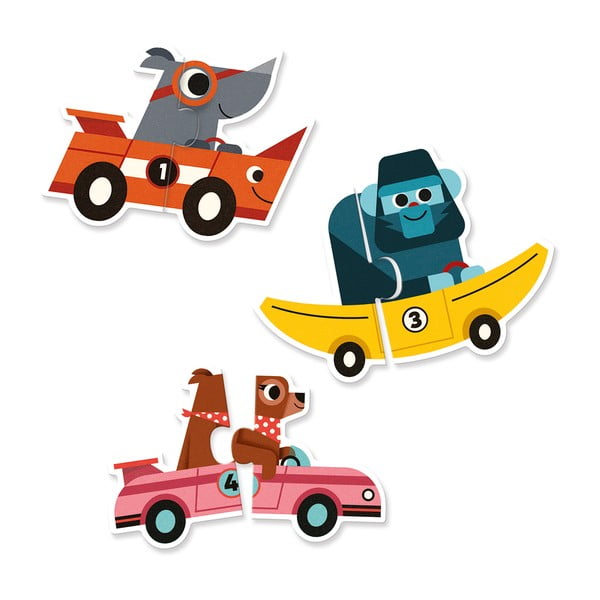 Puzzle per bambini in legno Duo Cars - Djeco-image-1