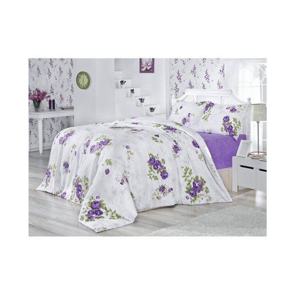 Biancheria da letto matrimoniale viola con lenzuolo Lilian, 200 x 220 cm - Mijolnir