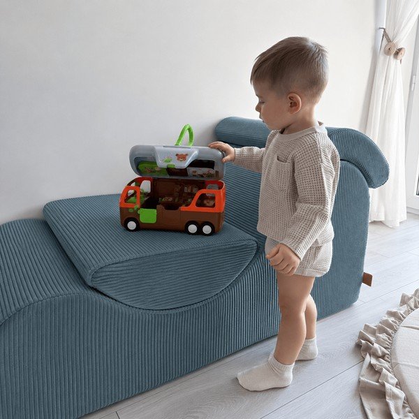 Poltrona per bambini turchese con rivestimento in velluto a coste Wave – Meowbaby-image-1