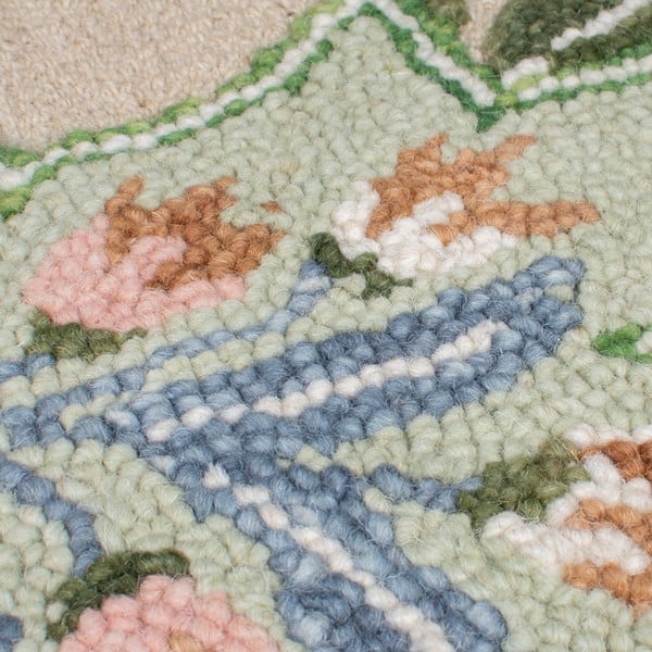 Tappeto verde in lana tessuto a mano 200x290 cm Bryony Shaped Floral - Flair Rugs-image-2