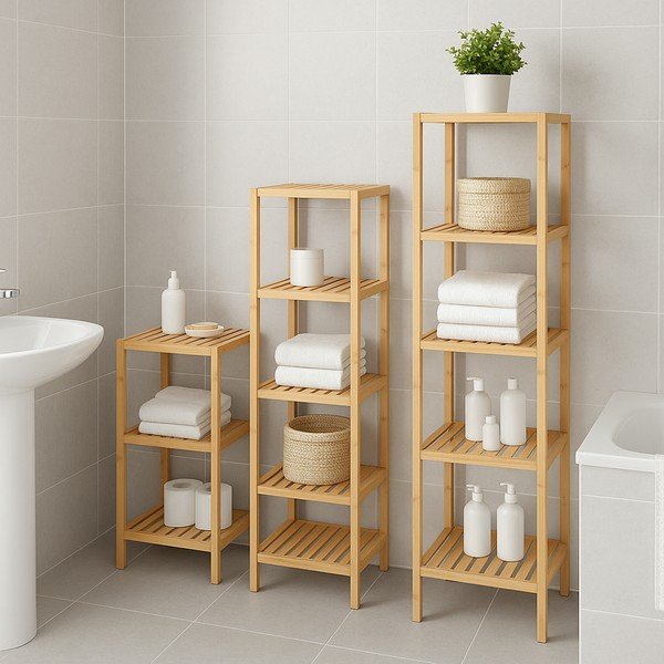 Scaffale per il bagno di colore naturale in bambù 37x110 cm Skaren – Bonami Essentials-image-1