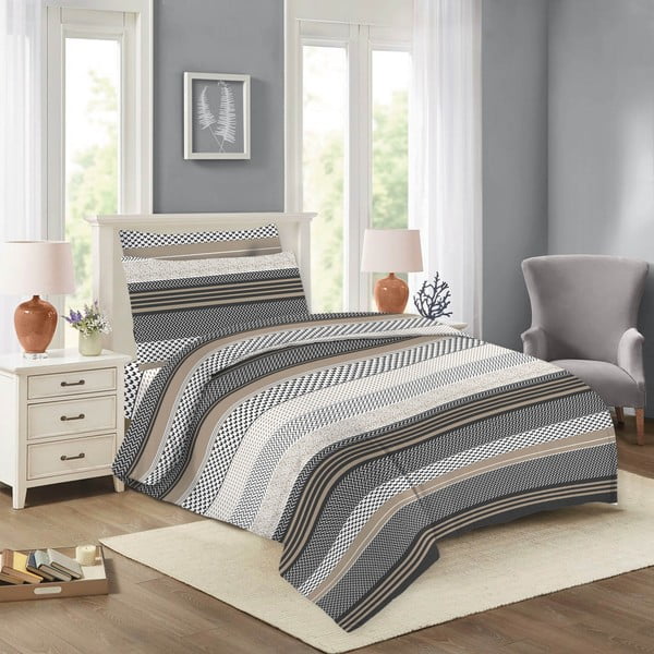 Biancheria da letto singola in cotone nero-marrone 140x200 cm Nela - Cotton House