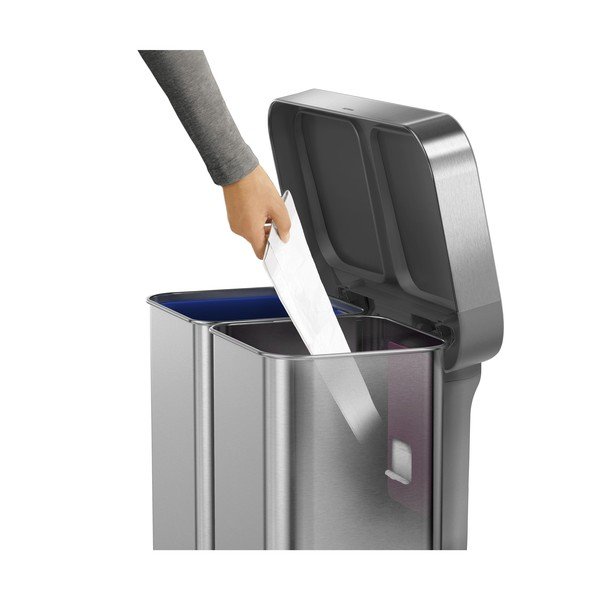 Cestino per la spazzatura argentato in acciaio per raccolta differenziata/con pedale 34+24 l – simplehuman-image-3