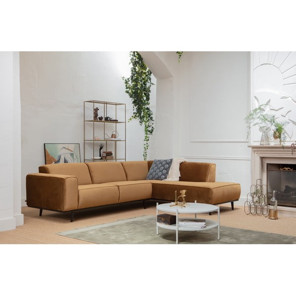 Divano angolare giallo (con penisola a destra/a L) con rivestimento in velluto Statement – WOOOD-image-3