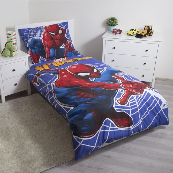 Biancheria da letto per bambini con effetto fosforescente rossa/blu in cotone per letto singolo 140x200 cm Spider-man – Jerry Fabrics-image-1