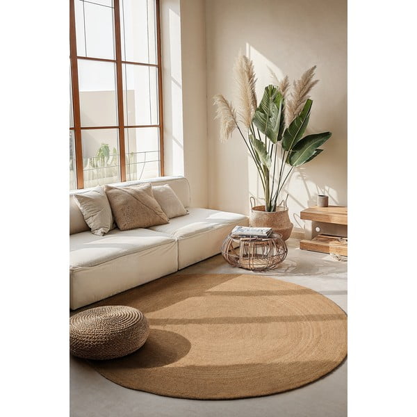 Tappeto rotondo di colore naturale in iuta reversibile ø 140 cm Braided – Hanse Home-image-1