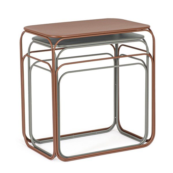 Set di tavoli consolle grigi/color terracotta in metallo 2 pz 36x56 cm Clarity – Bizzotto-image-1