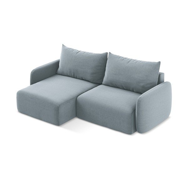 Divano angolare blu allungabile/con contenitore (con penisola a sinistra/con chaise lounge) con rivestimento in velluto Kalena – Makamii-image-3