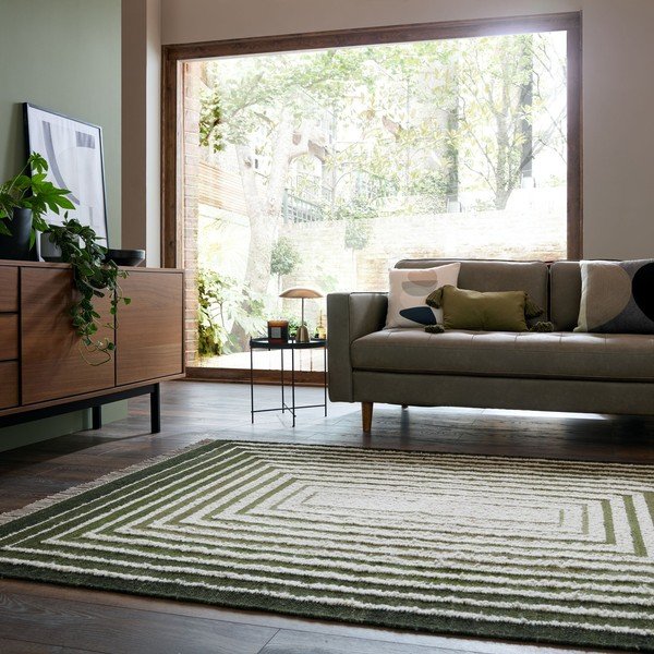 Tappeto verde in misto lana tessuto a mano 140x200 cm Boucle Frame – Flair Rugs-image-1