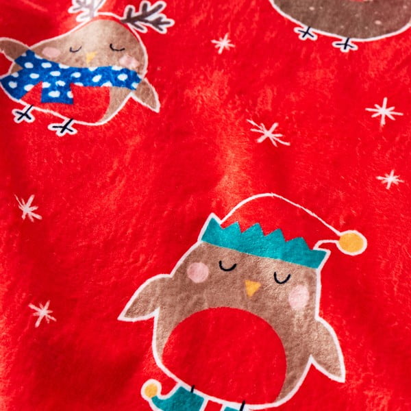 Coperta rossa con motivo natalizio in micropile 130x170 cm Party Robins - Catherine Lansfield-image-1