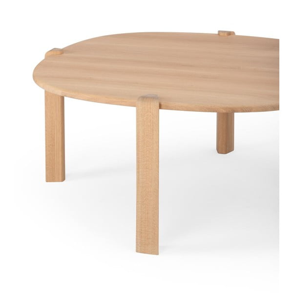 Tavolino da salotto rotondo di colore naturale in rovere massiccio ø 100 cm Kulin – Gazzda-image-4