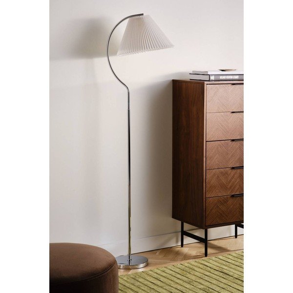 Lampada da terra bianca/color argento lucido in tessuto (altezza totale 165 cm) Celie – Jotex-image-2