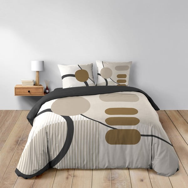 Set copripiumino e federa beige in cotone per letto matrimoniale ed esteso 240x220 cm Santana – douceur d'intérieur
