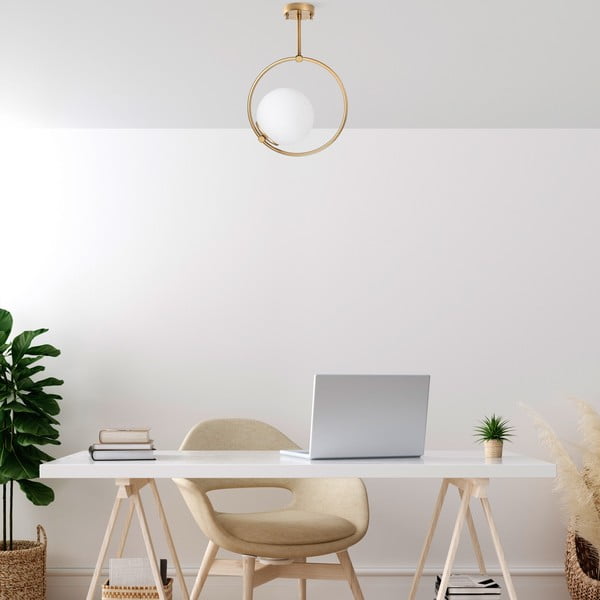 Plafoniera bianca/color ottone con paralume in vetro 39x26 cm Dolunay – Opviq lights-image-1