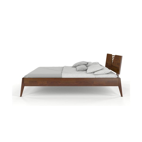 Letto matrimoniale in legno di pino con decoro in noce Visby Wolomin, 160 x 200 cm - Skandica-image-3