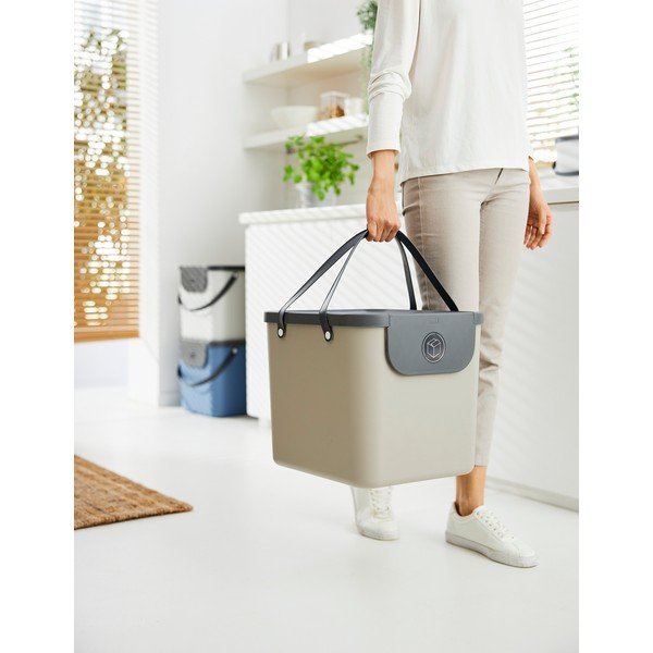 Cestino per la spazzatura in plastica riciclata marrone chiaro per raccolta differenziata 40 l Albula – Rotho-image-1