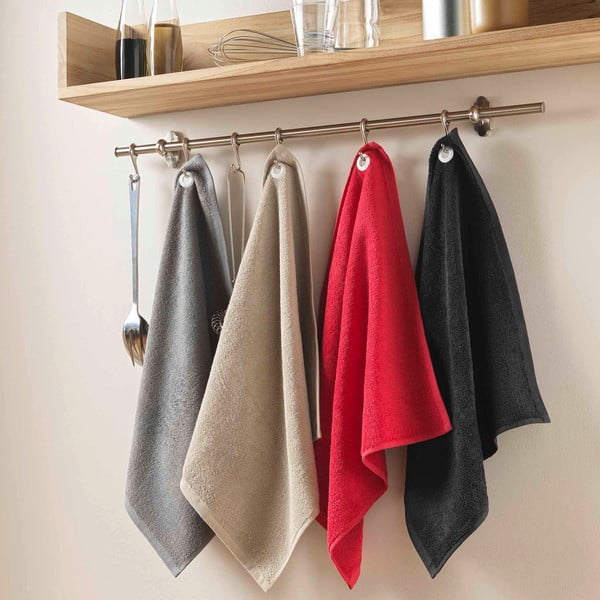 Asciugamano tipo terry rosso in cotone 50x50 cm Cuistot – douceur d'intérieur-image-1