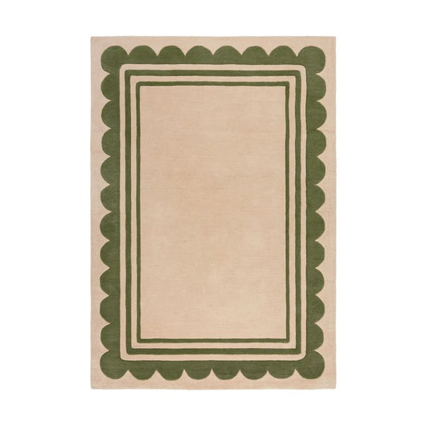 Tappeto in lana tessuto a mano di colore verde-naturale 160x230 cm Lois Scallop - Flair Rugs