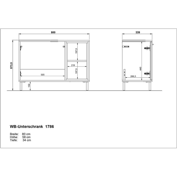 Mobile basso bianco sotto il lavabo in rovere 80x57 cm Loria - Germania-image-3