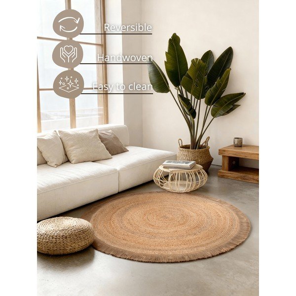 Tappeto rotondo di colore naturale in iuta reversibile/tessuto a mano ø 150 cm Nuru – Hanse Home-image-4
