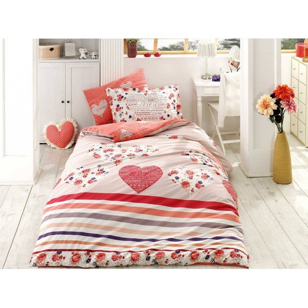 Lenzuolo singolo rosso con lenzuolo in popeline di cotone Bella, 160 x 220 cm - Mijolnir