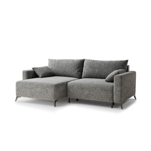 Divano angolare grigio allungabile/con contenitore (con penisola a sinistra/con chaise lounge) con rivestimento in ciniglia Leon – Maison de Rêve