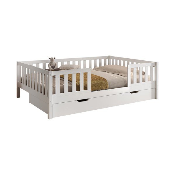 Letto da bambini estraibile bianco in pino massiccio con contenitore con rete inclusa 140x200 cm Dallas – Vipack