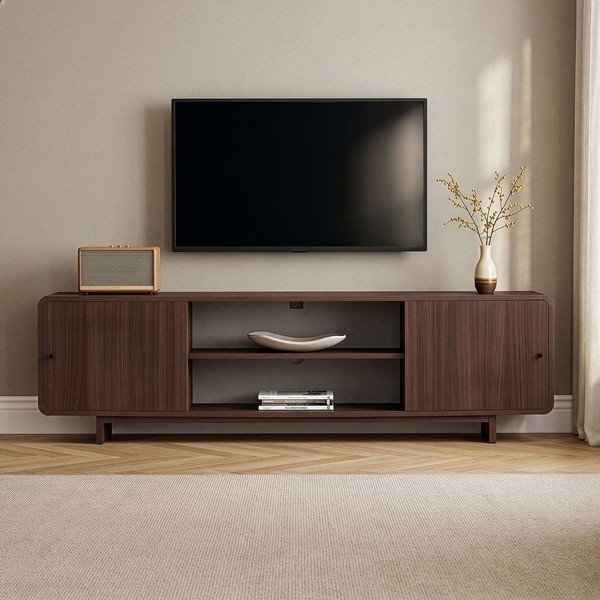 Mobile TV colore naturale scuro con effetto noce 180x52x34 cm Mirel – Nordure-image-1