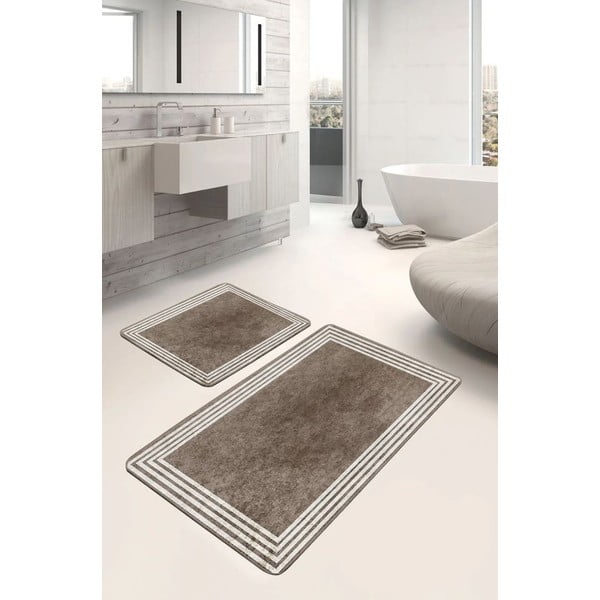 Set di tappetini per il bagno grigio tortora in velluto 2 pz 60x100 cm – Mila Home-image-1