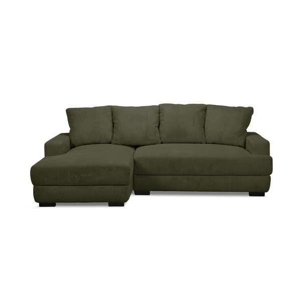 Divano angolare verde allungabile/con contenitore (con penisola a sinistra/con chaise lounge) con rivestimento in velluto a coste Campi – Bobochic Paris