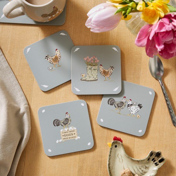Set di sottobicchieri grigi in sughero 4 pz Hen House Lane – Cooksmart ®-image-1