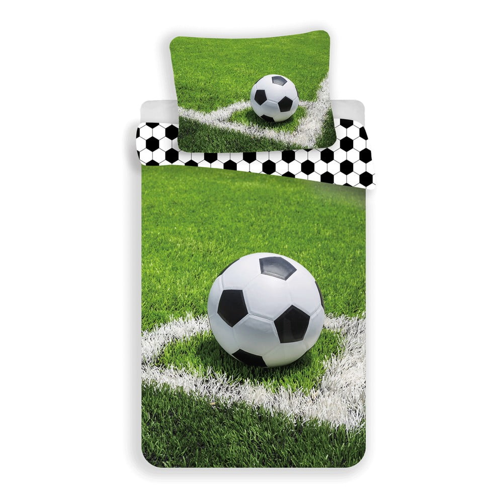 Set copripiumino e federa da bambini verde in cotone per letto singolo 140x200 cm Football – Jerry Fabrics | Biancheria da letto per bambini
