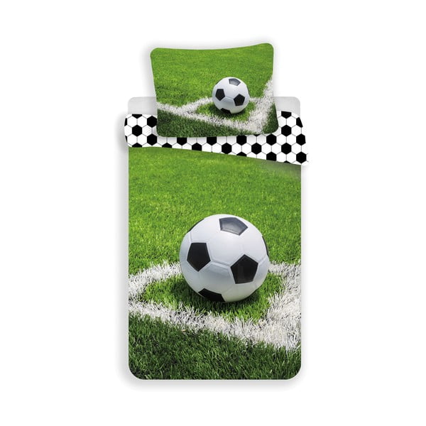 Set copripiumino e federa da bambini verde in cotone per letto singolo 140x200 cm Football – Jerry Fabrics