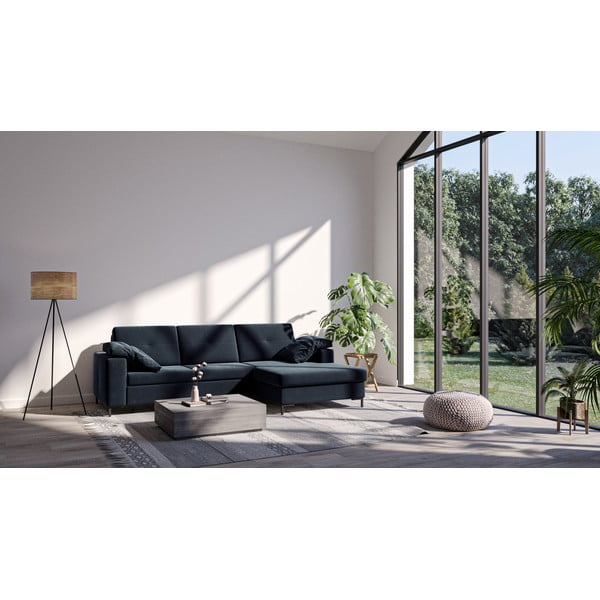 Divano letto angolare in velluto blu scuro, angolo destro Moor - Ghado-image-3