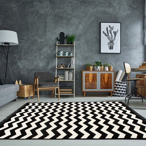 Tappeto bifacciale bianco e nero Zig Zag, 140 x 215 cm - Cihan Bilisim Tekstil-image-1