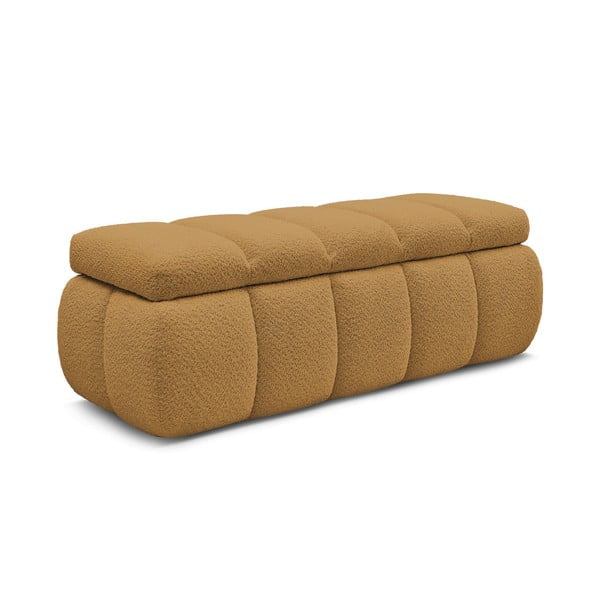 Panchina in giallo ocra con rivestimento in bouclé – Bobochic Paris-image-3