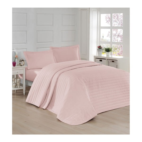 Copriletto trapuntato rosa per letto matrimoniale 220x240 cm Monart - Mijolnir