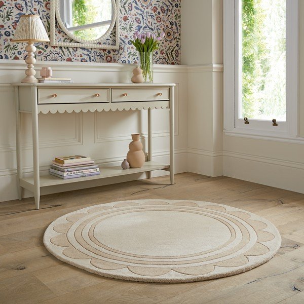 Tappeto rotondo in lana tessuto a mano in colore naturale ø 120 cm Lois Scallop - Flair Rugs-image-1