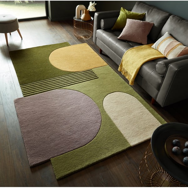 Tappeto verde in lana tessuto a mano 150x240 cm Lozenge – Flair Rugs-image-1