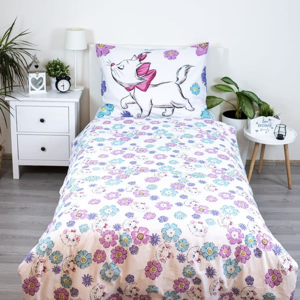 Set copripiumino e federa da bambini bianco in cotone per letto singolo 140x200 cm Marie Cat "Floral" – Jerry Fabrics-image-2
