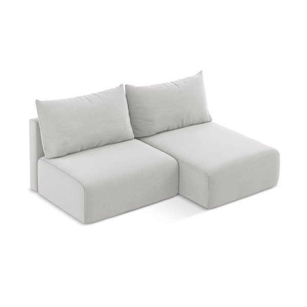 Divano angolare grigio chiaro allungabile/con contenitore (con penisola a destra/con chaise lounge) con rivestimento in velluto Kalena – Makamii-image-3