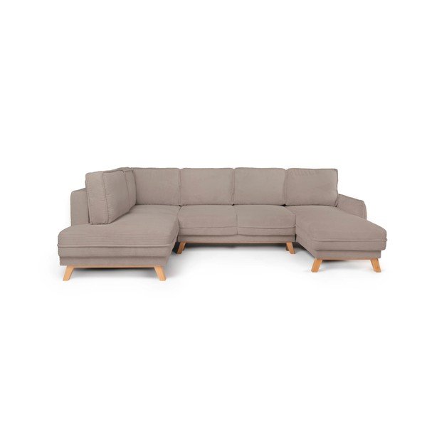 Divano angolare grigio tortora allungabile/con contenitore (con penisola a sinistra/a U) con rivestimento in velluto a coste Tori – Bonami Selection