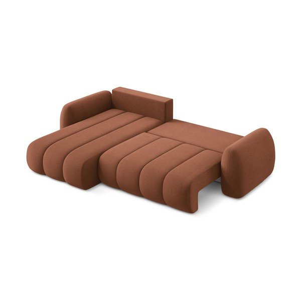 Divano angolare color terracotta allungabile/con contenitore (con penisola a sinistra/con chaise lounge) con rivestimento in bouclé Pele – Makamii-image-4