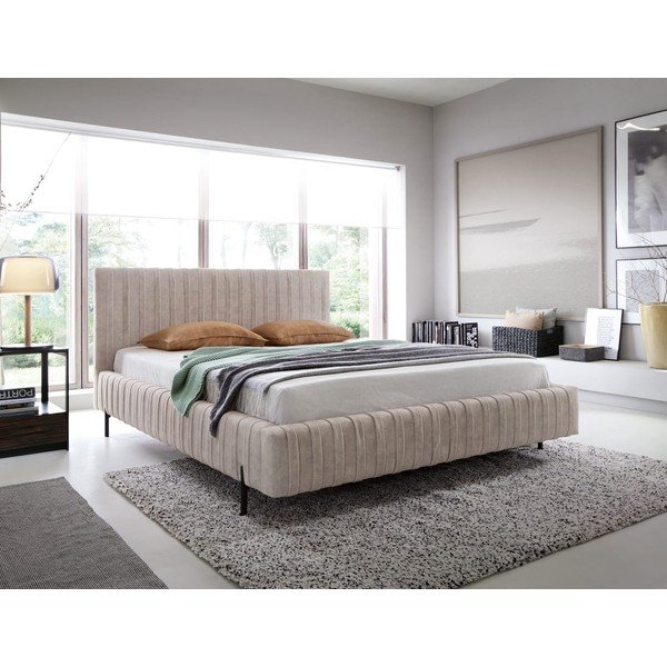 Letto matrimoniale imbottito beige con contenitore e rete inclusi 160x200 cm Plissa – ELTAP-image-1