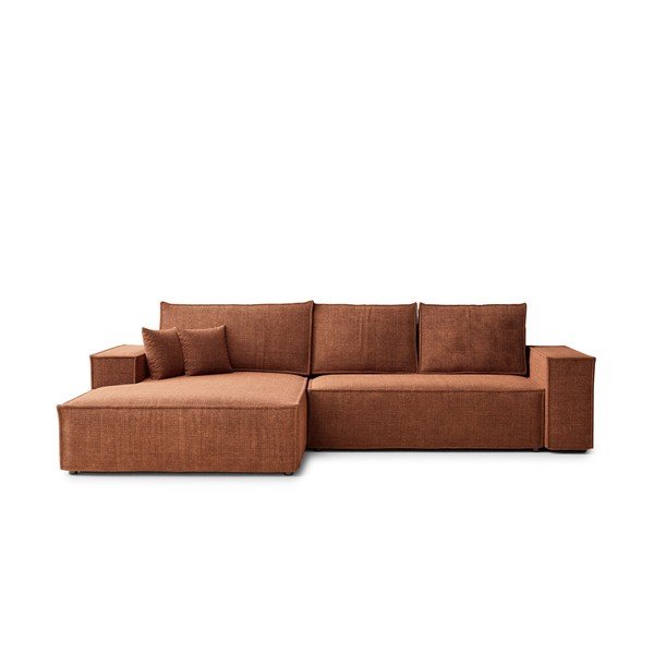 Divano angolare color rame allungabile/con contenitore (con penisola a sinistra/con chaise lounge) con rivestimento in ciniglia Maze – Maison de Rêve