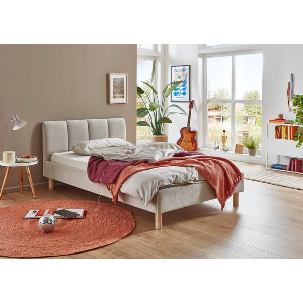 Letto matrimoniale imbottito beige rete non inclusa 140x200 cm Joker – Meise Möbel-image-1