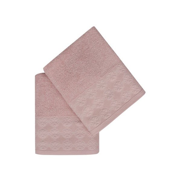 Set di 2 asciugamani in cotone rosa polveroso di Provenza, 50 x 90 cm - Soft Kiss-image-2