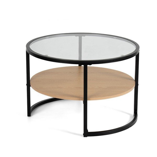 Tavolino da salotto rotondo nero/di colore naturale con effetto rovere ø 68 cm Zanu – Bonami Essentials